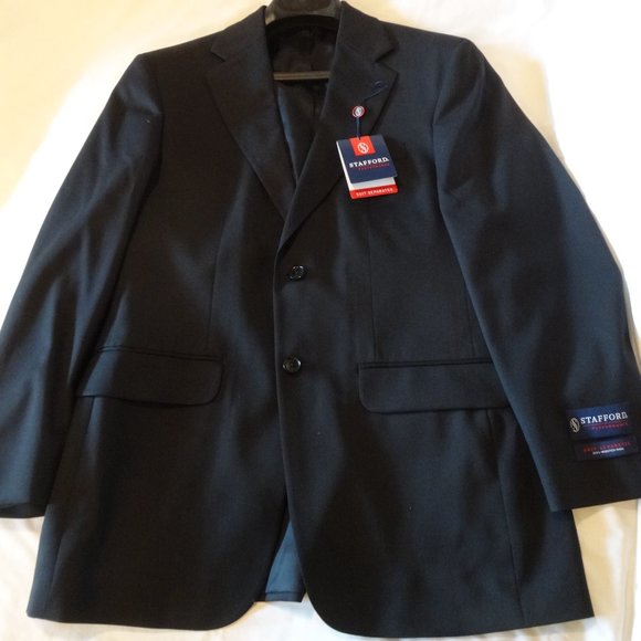 NEW Stafford Mens Classic BLACK Wool pleat Front 2 Pc Suit 38R Jacket 32x32 Pant - Picture 6 of 8